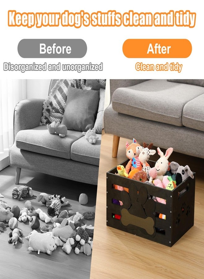 Cinnvoice Large Dog Toy Basket Wood Dog Toy Bin Storage Baskets Box with Handles and Label Position Design Large Organizer with Paw Pattern Print for Pets Toys Food Blankets Clothes 18"x12"x10" - Image 3